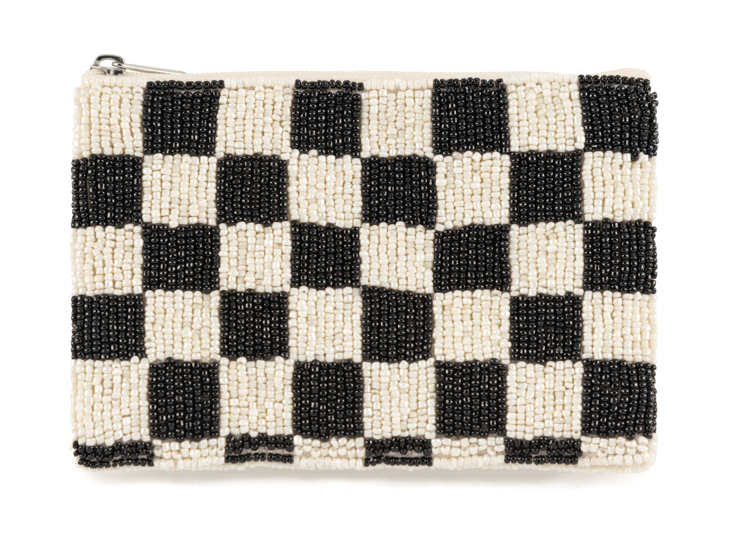 Picture of CHECKS BEADED ZIP POUCH,MULTI