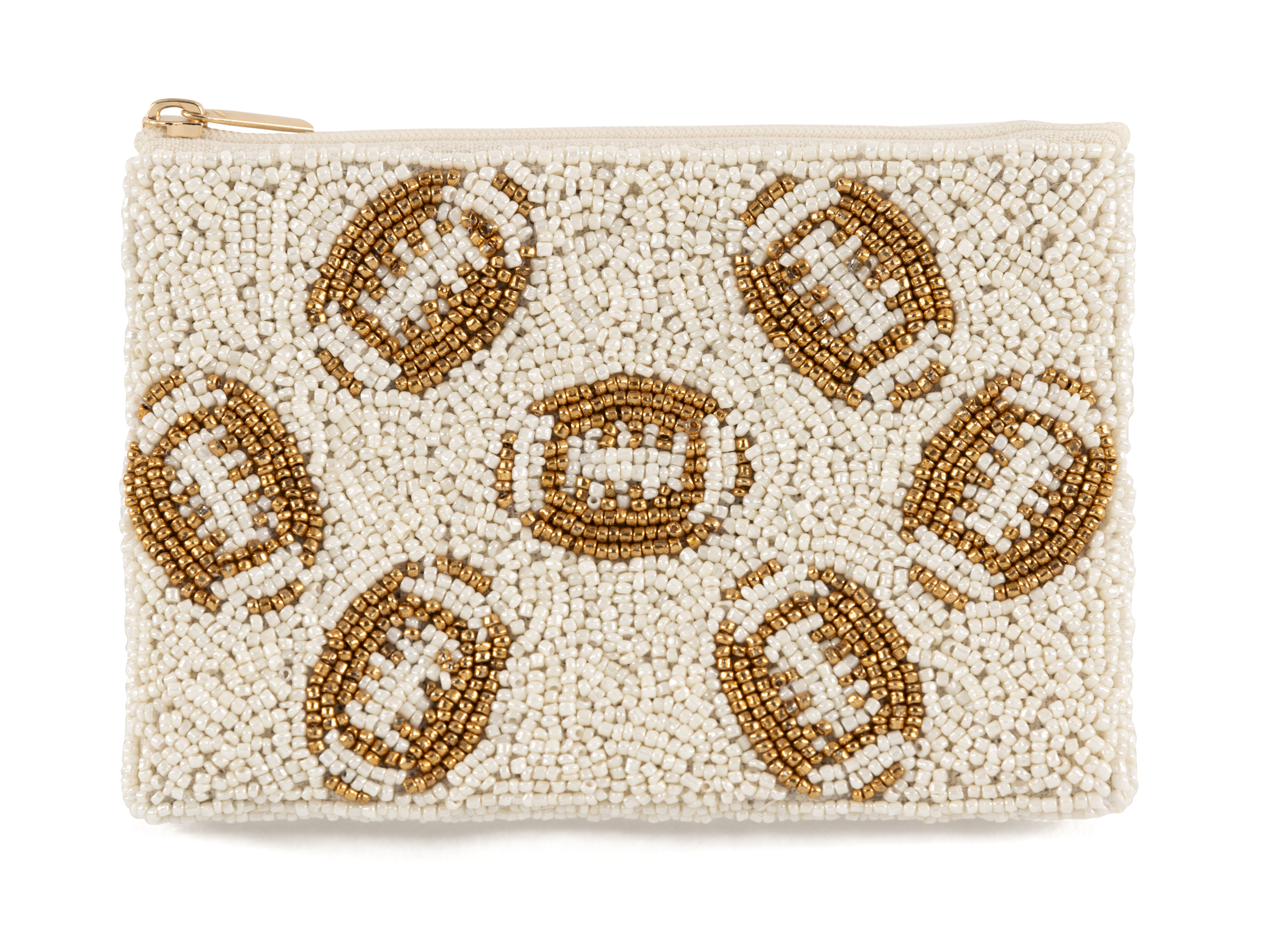 Picture of FOOTBALLS BEADED ZIP POUCH,IVORY