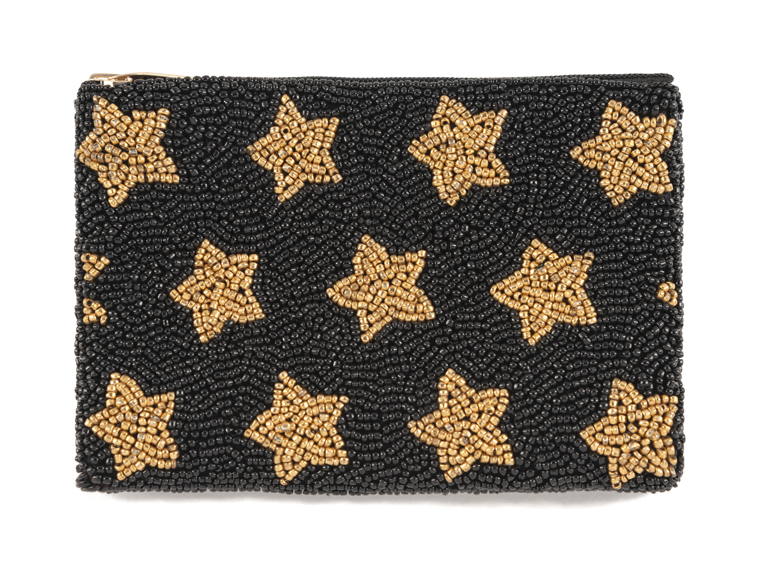 Picture of STARS BEADED ZIP POUCH,BLACK