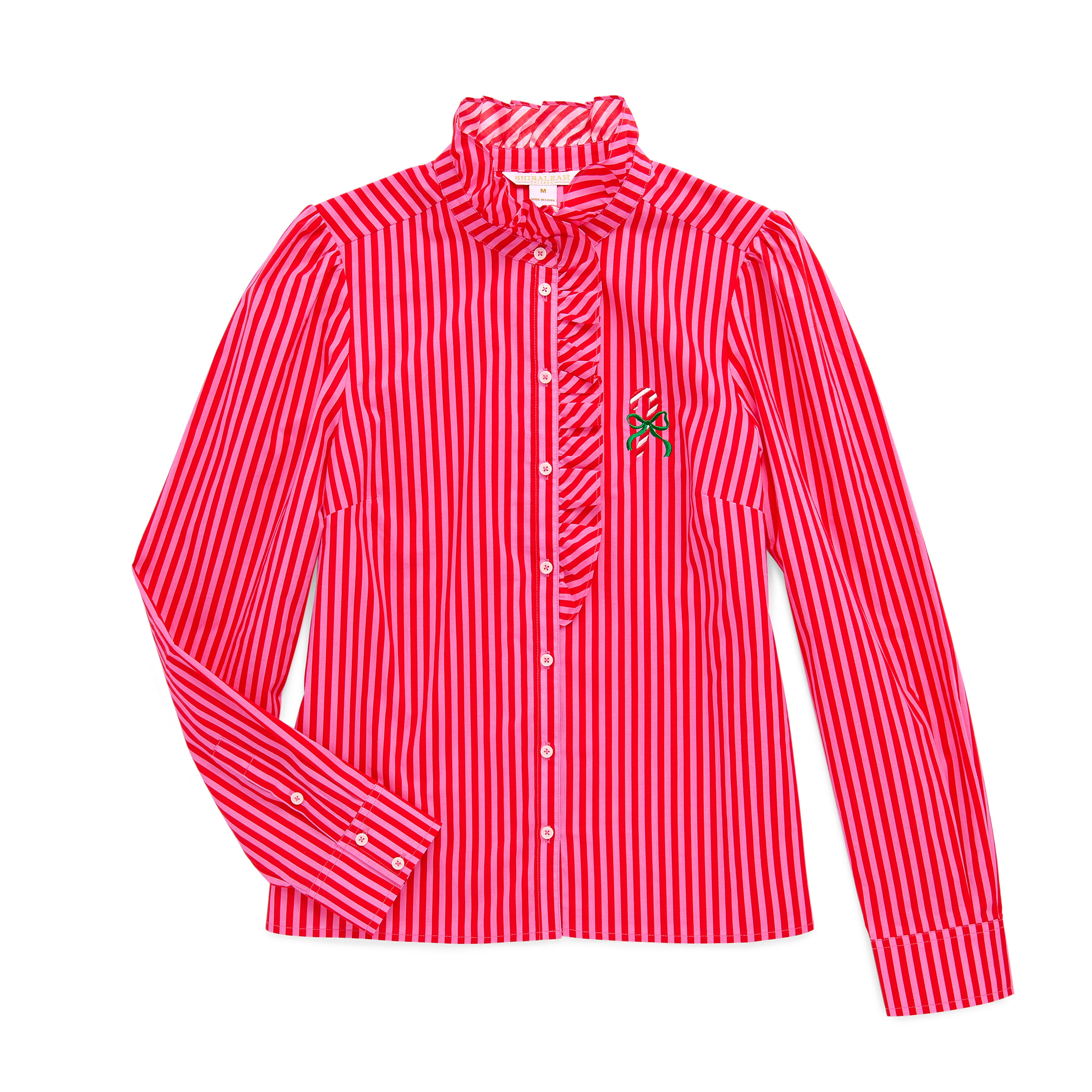 Picture of ASST/8 CANDY CANE RUFFLE BLOUSES,RED
