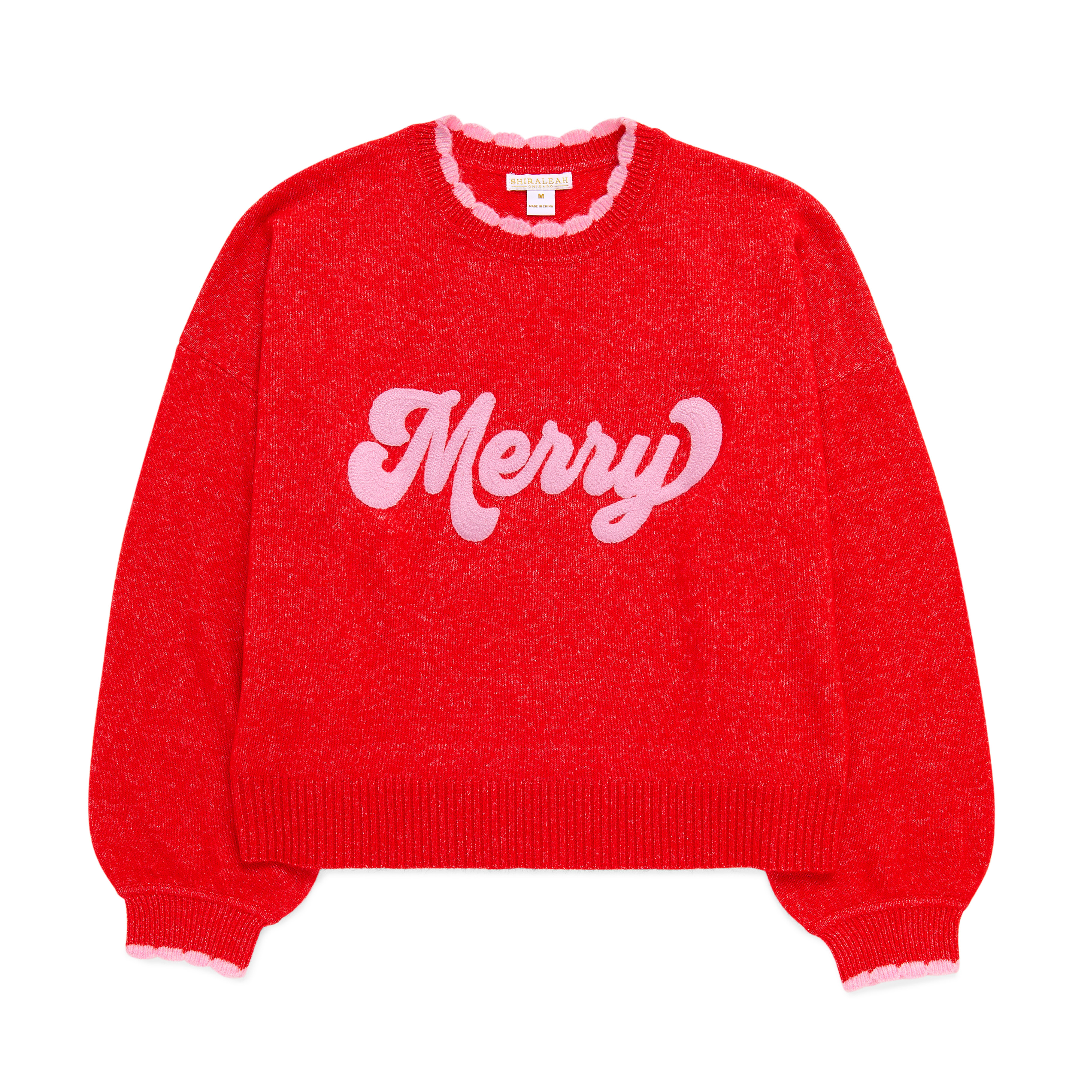 Picture of XL "MERRY" SCALLOP TRIM RELAXED SWEATER,RED