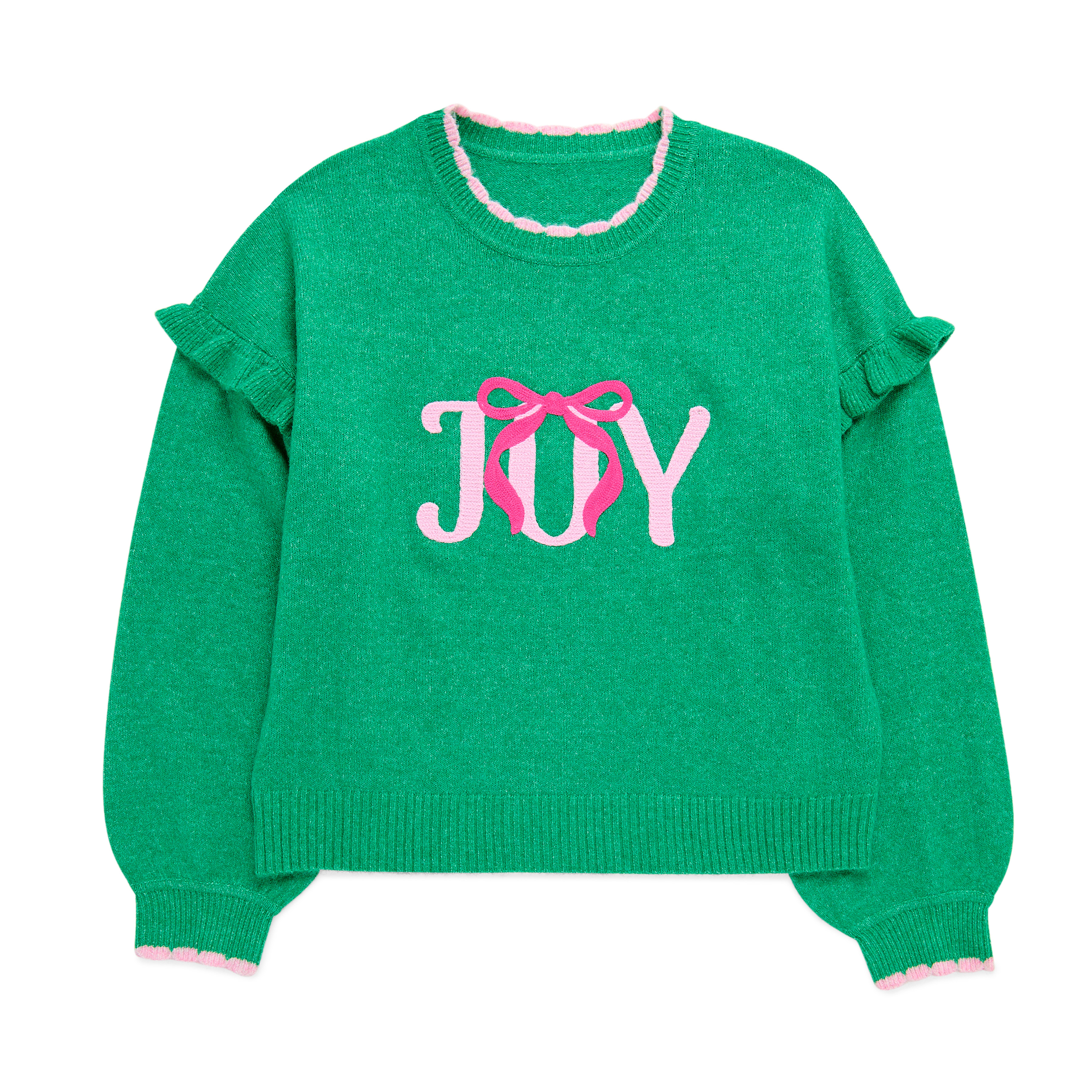 Picture of M "JOY" RUFFLE SLEEVE RELAXED SWEATER,GREEN