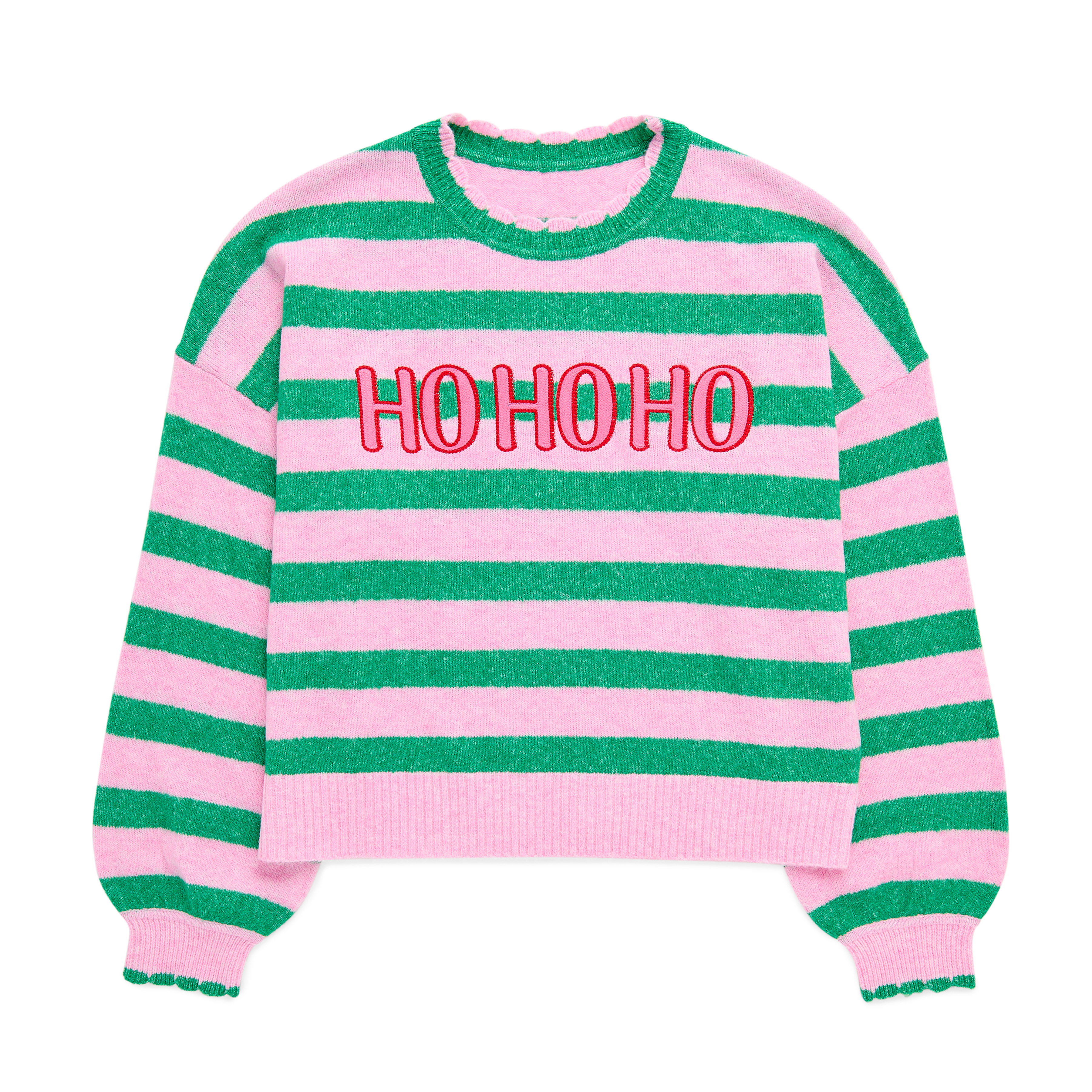 Picture of XL "HO HO HO" SCALLOP TRIM RELAXED SWEATER,GREEN