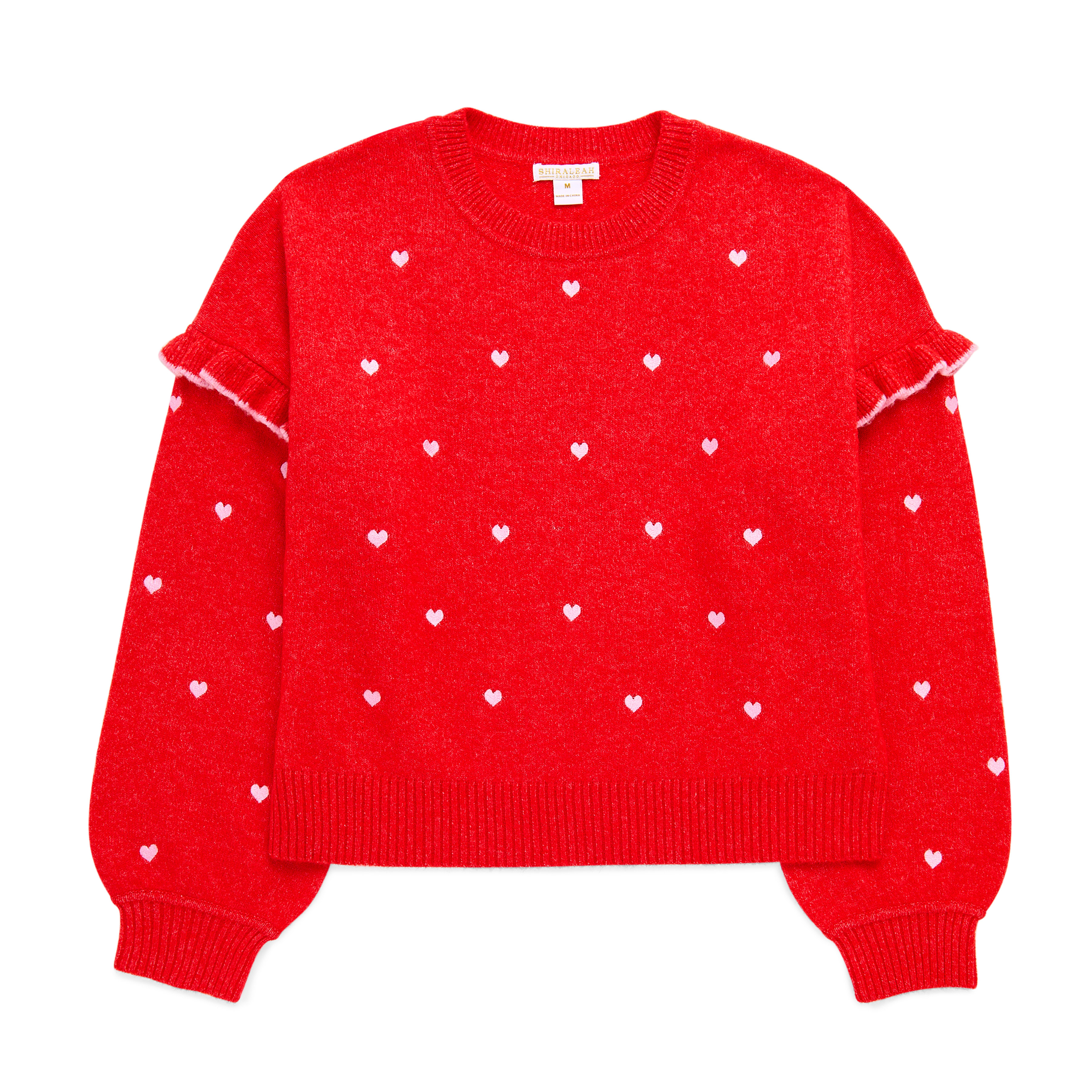 Picture of S  HEARTS RUFFLE SLEEVE RELAXED SWEATER,RED