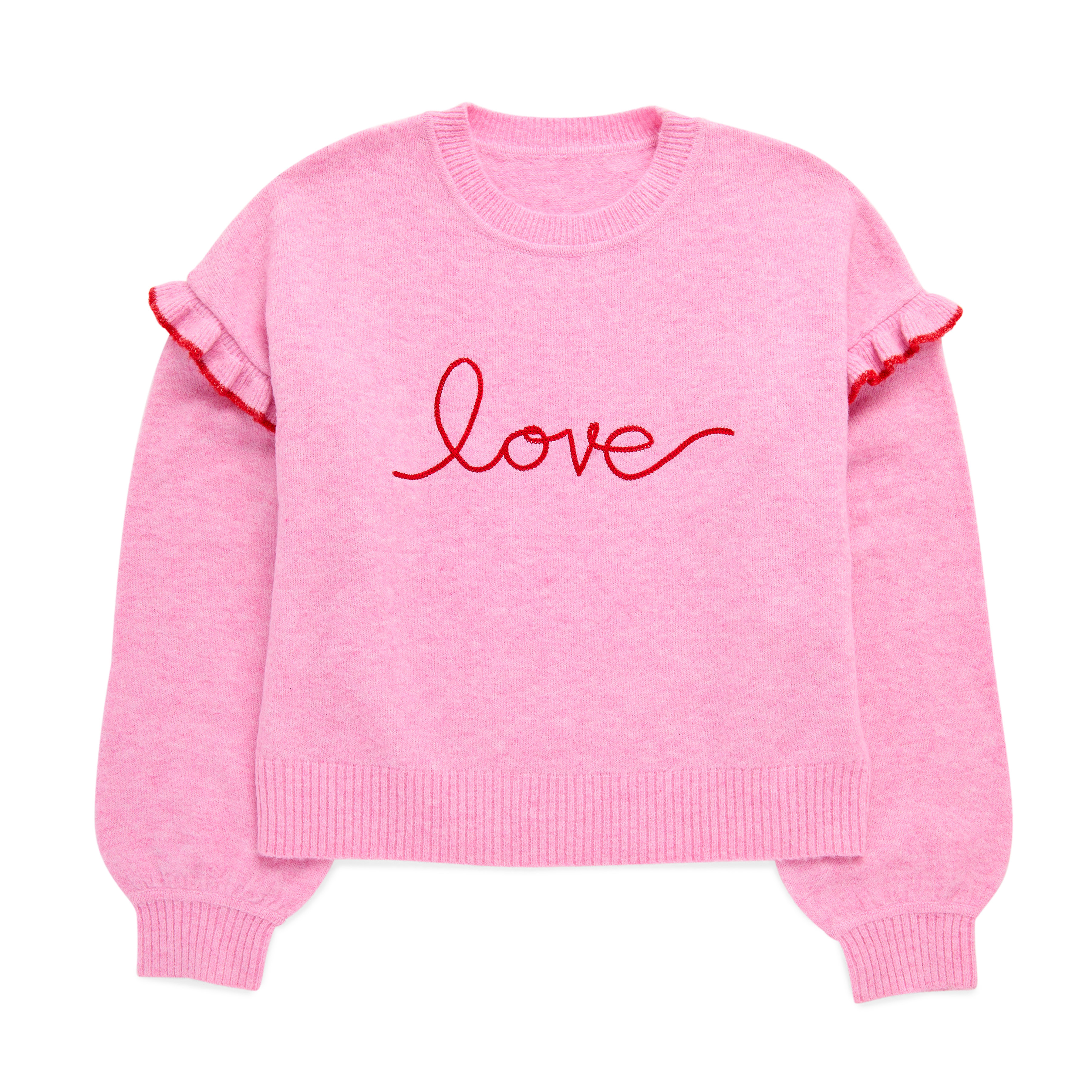Picture of XL "LOVE" RUFFLE SLEEVE RELAXED SWEATER,BLUSH