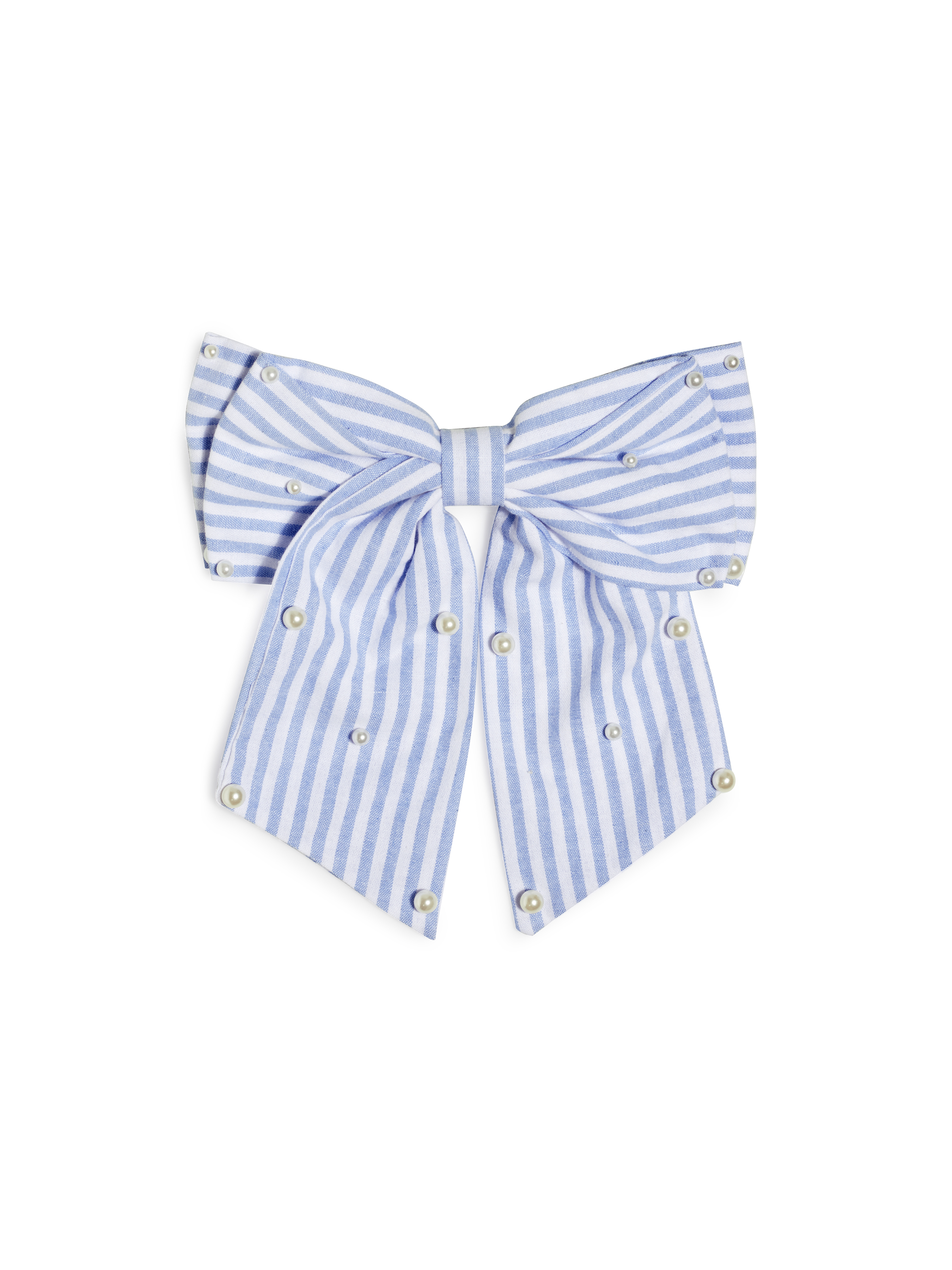 Picture of PEARLS AND STRIPES BOW CLIP, BLUE