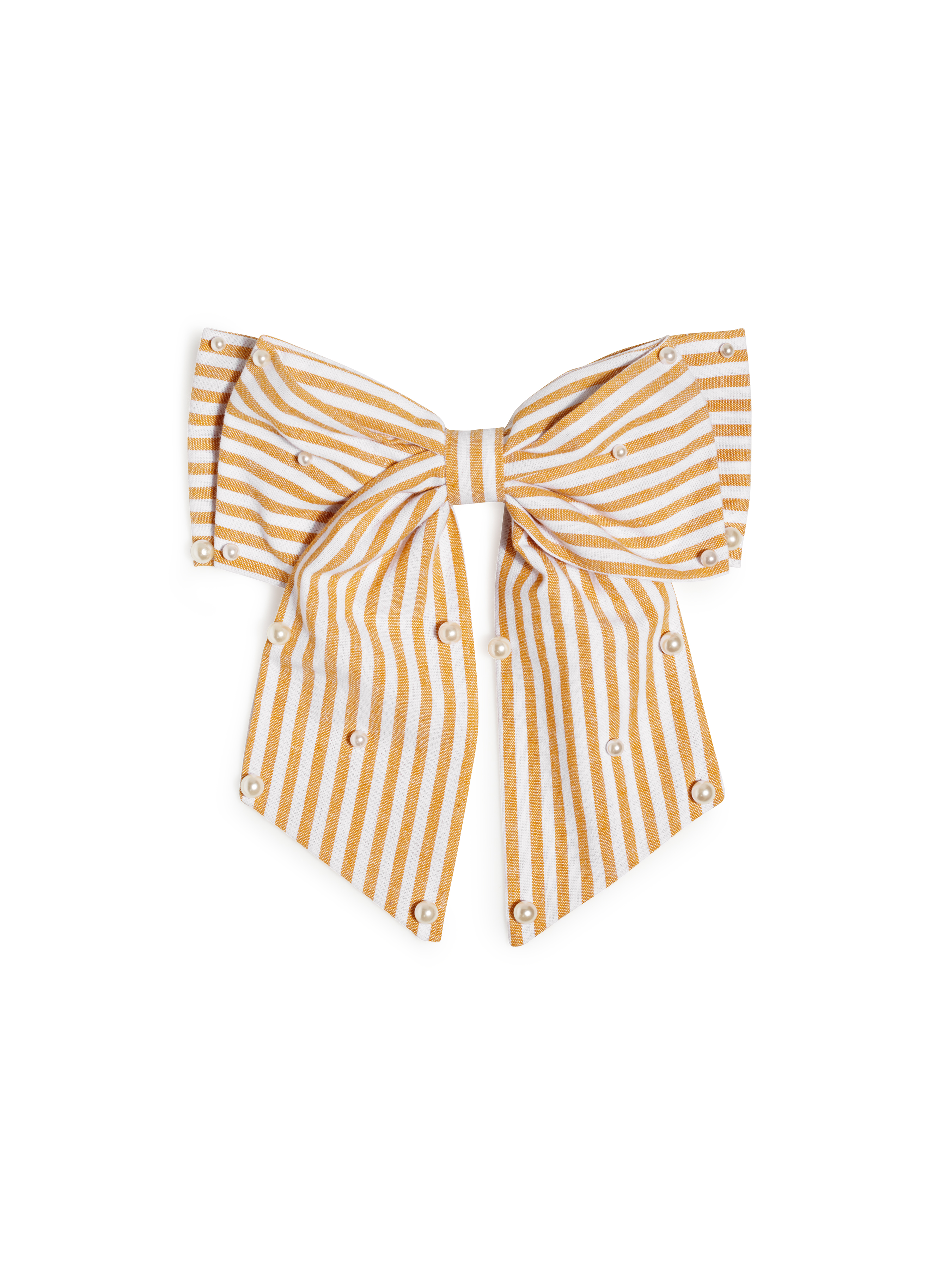 Picture of PEARLS AND STRIPES BOW CLIP, GOLD