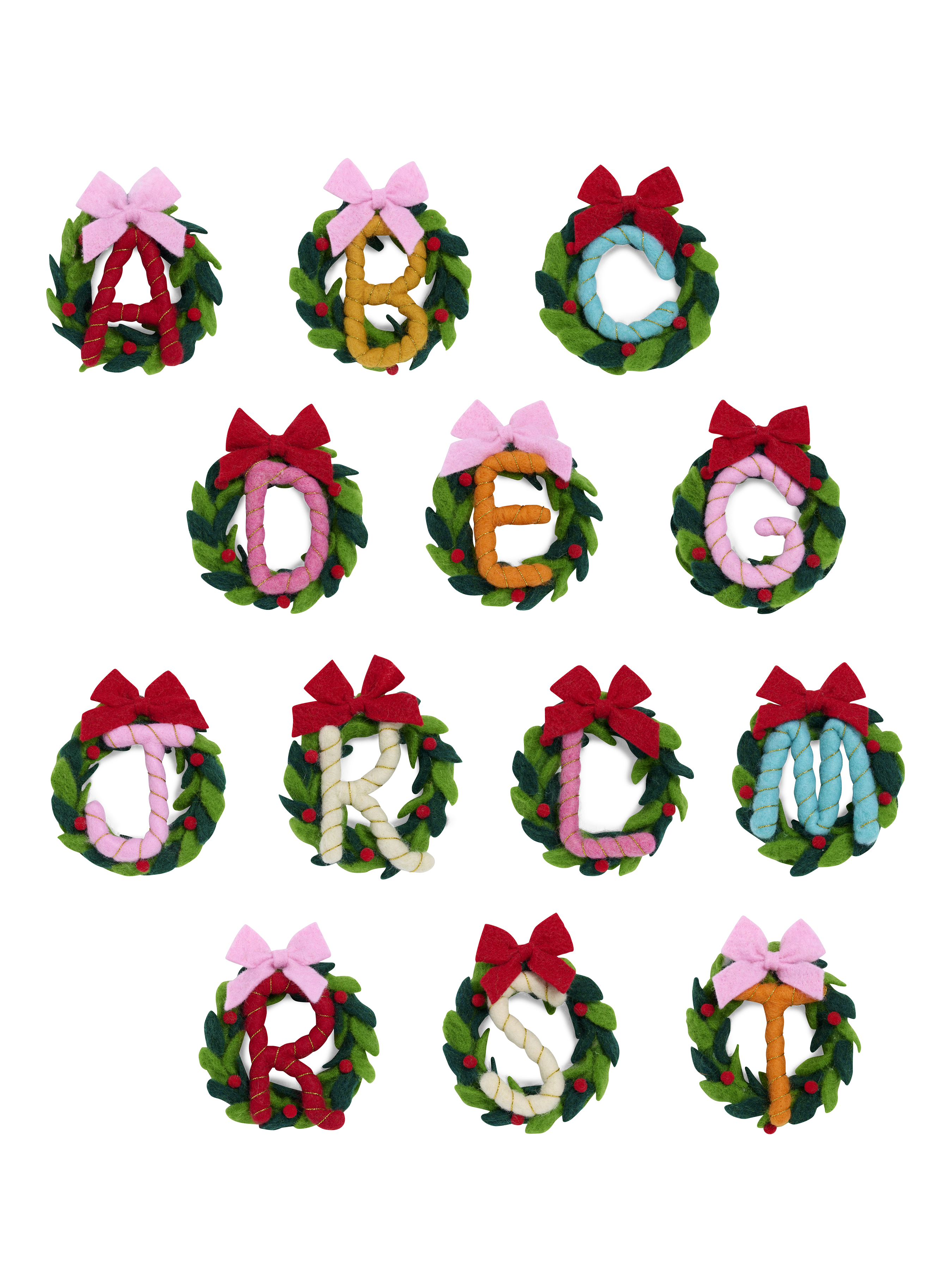 Picture of ASST/13 INITIAL WREATH ORNAMENTS,MULTI