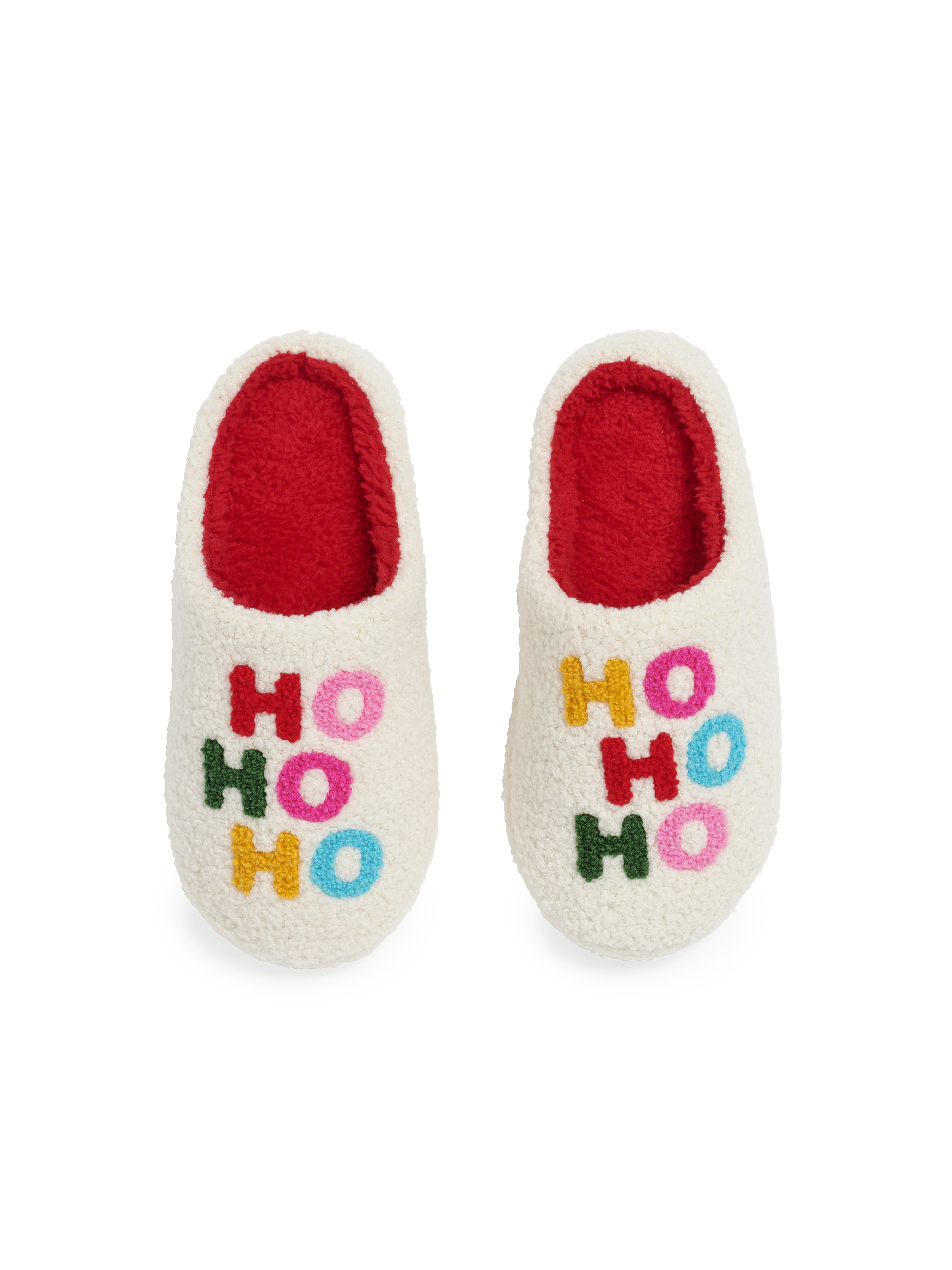 Picture of ASSORTED SET OF 2 SIZES "HO HO HO" SLIPPERS, IVORY