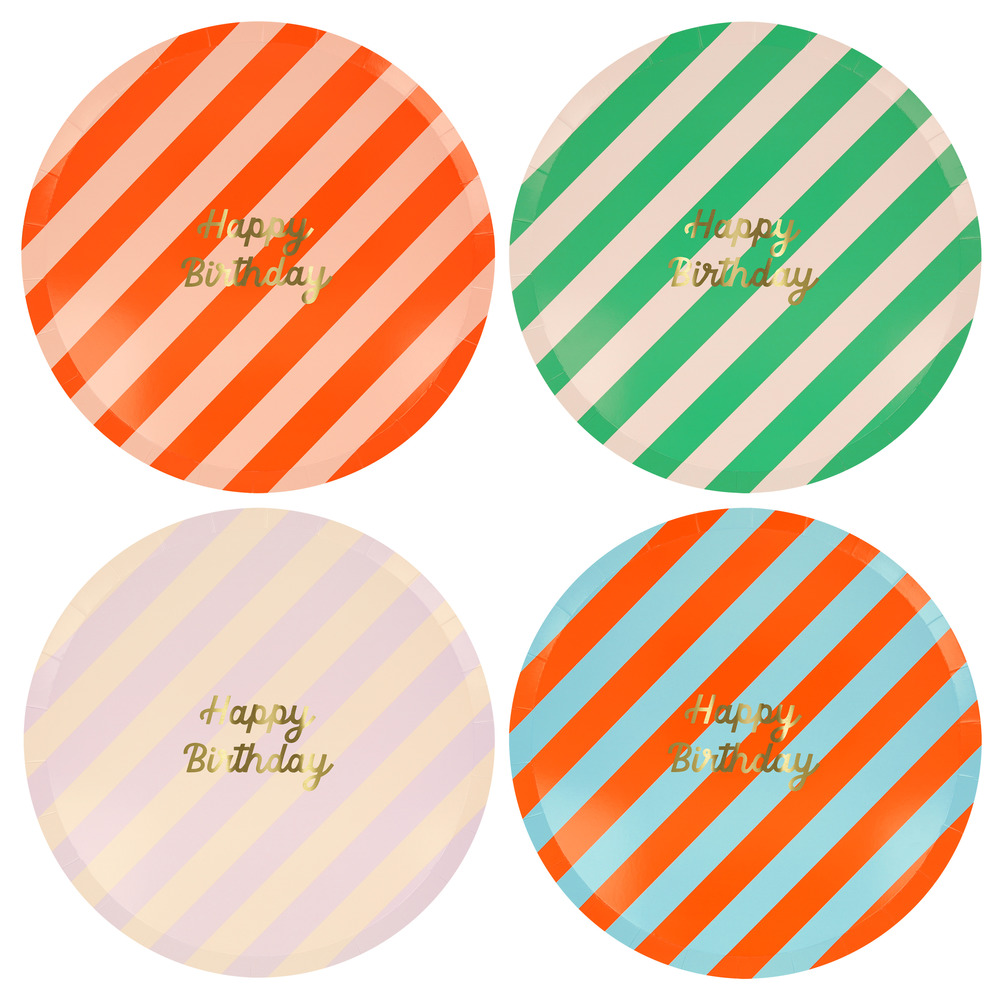Picture of Stripe Happy Birthday Dinner Plates (x 8)
