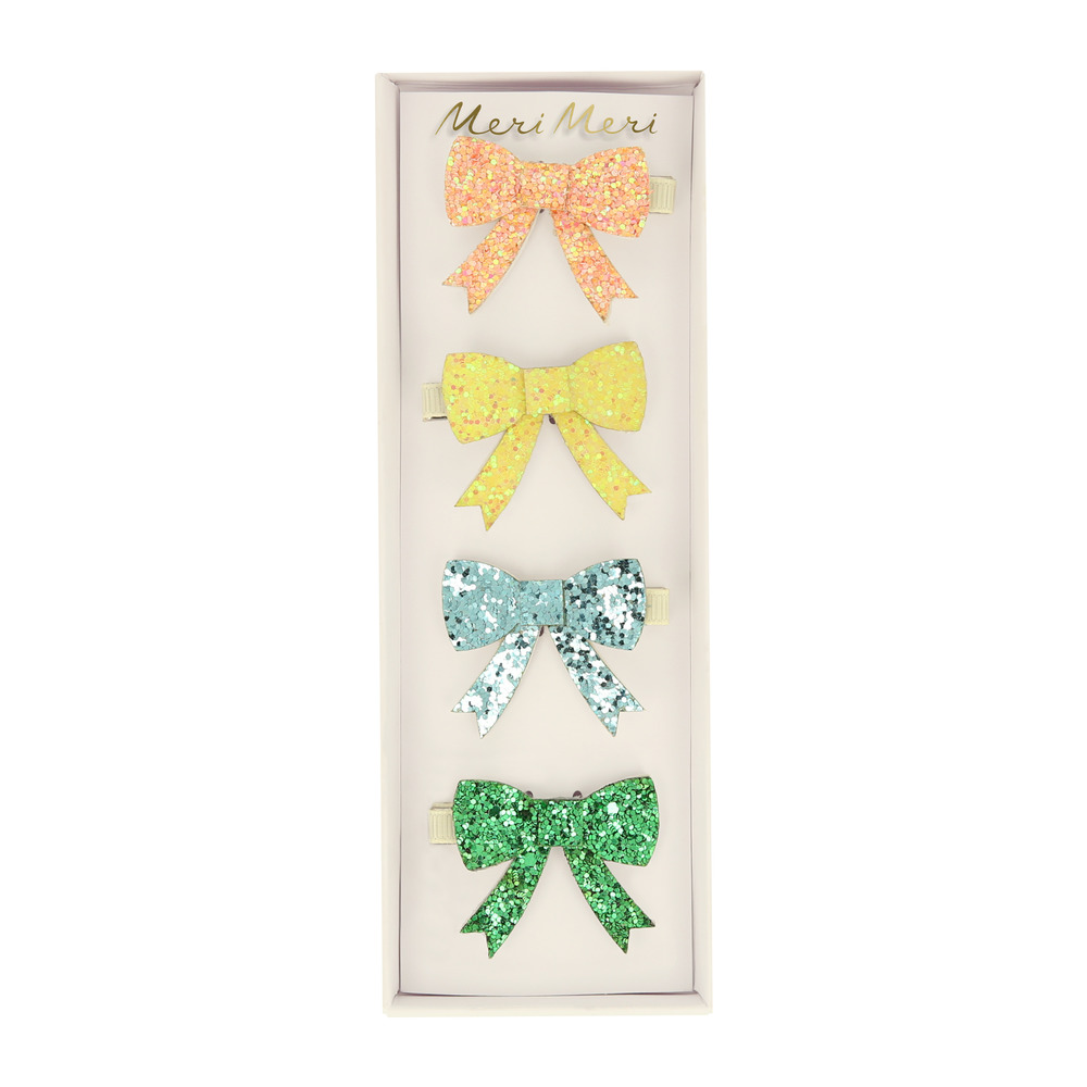 Picture of Glitter Bow Hair Clips (x 4)