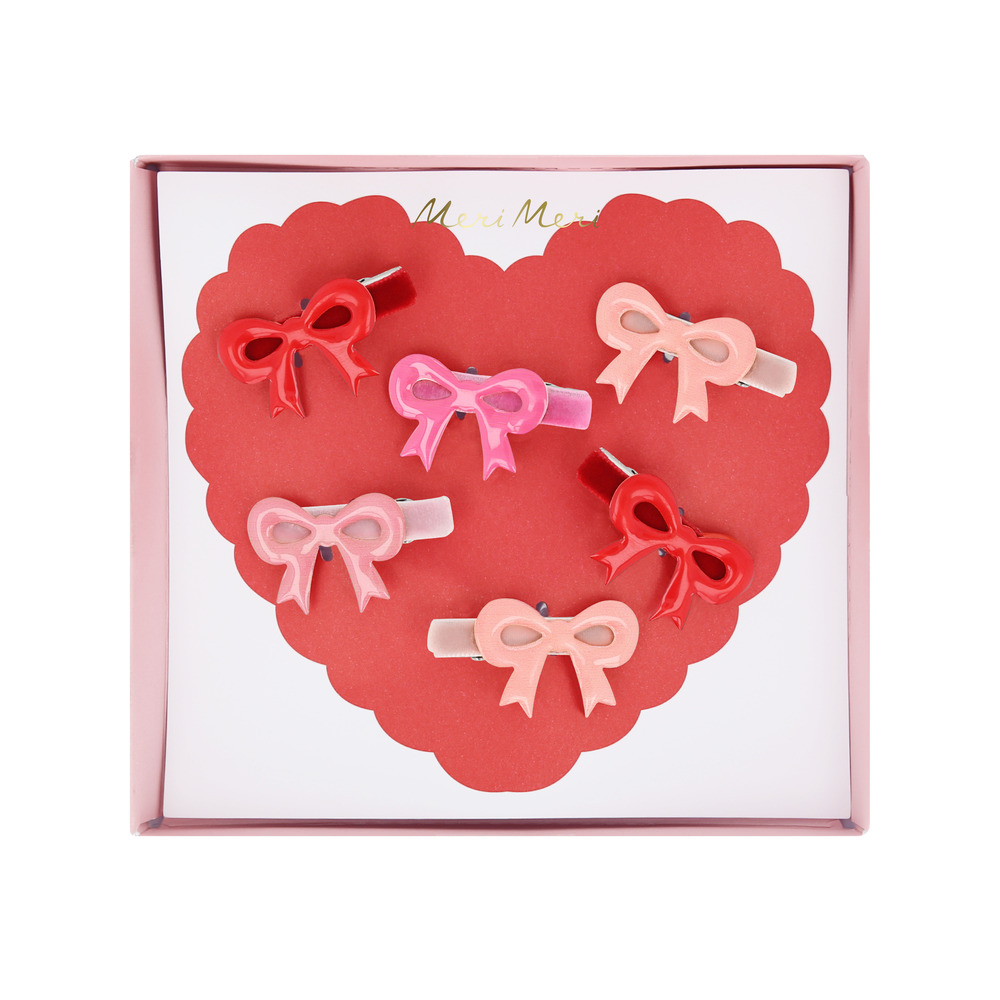 Picture of Valentine's Bow Hair Clips (x 6)