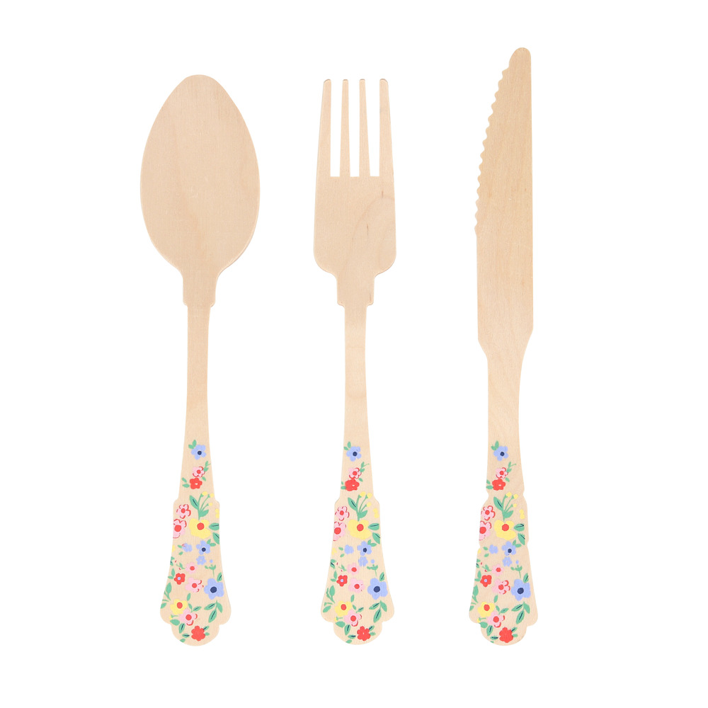 Picture of Elegant Floral Wooden Cutlery Set (x 24)