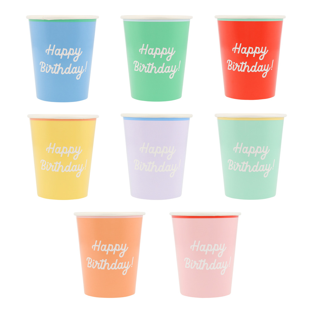 Picture of Mixed Happy Birthday Cups (x 8)