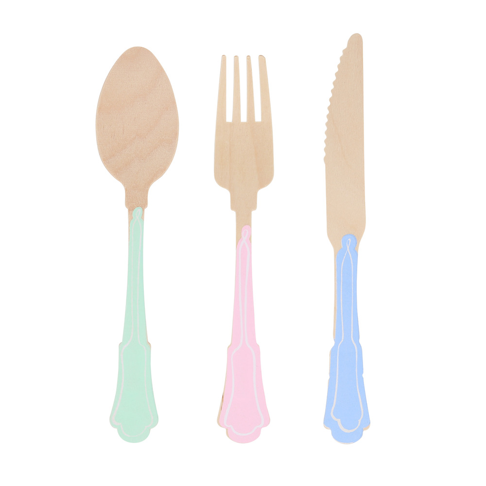 Picture of Elegant Mixed Color Wooden Cutlery Set (x 24)