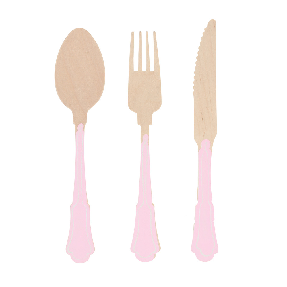 Picture of Elegant Pink Wooden Cutlery Set (x 24)