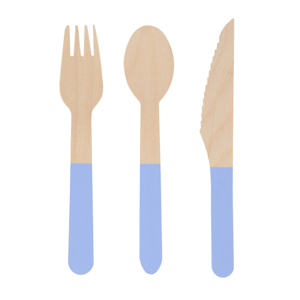 Picture of Cornflower Blue Wooden Cutlery Set (x 24)