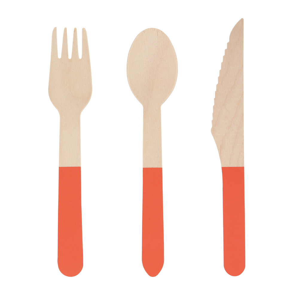 Picture of Tomato Red Wooden Cutlery Set (x 24)