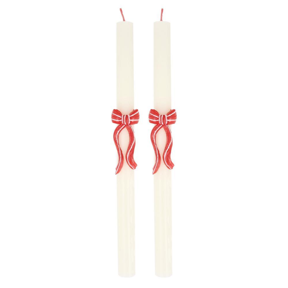 Picture of Red Stripy Bow Table Candles (x 2)