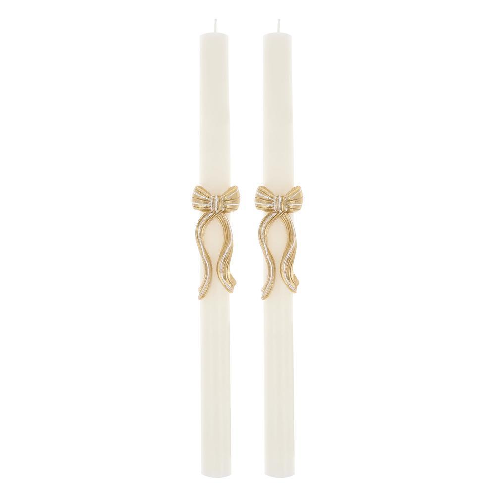 Picture of Gold Stripy Bow Table Candles (x 2)