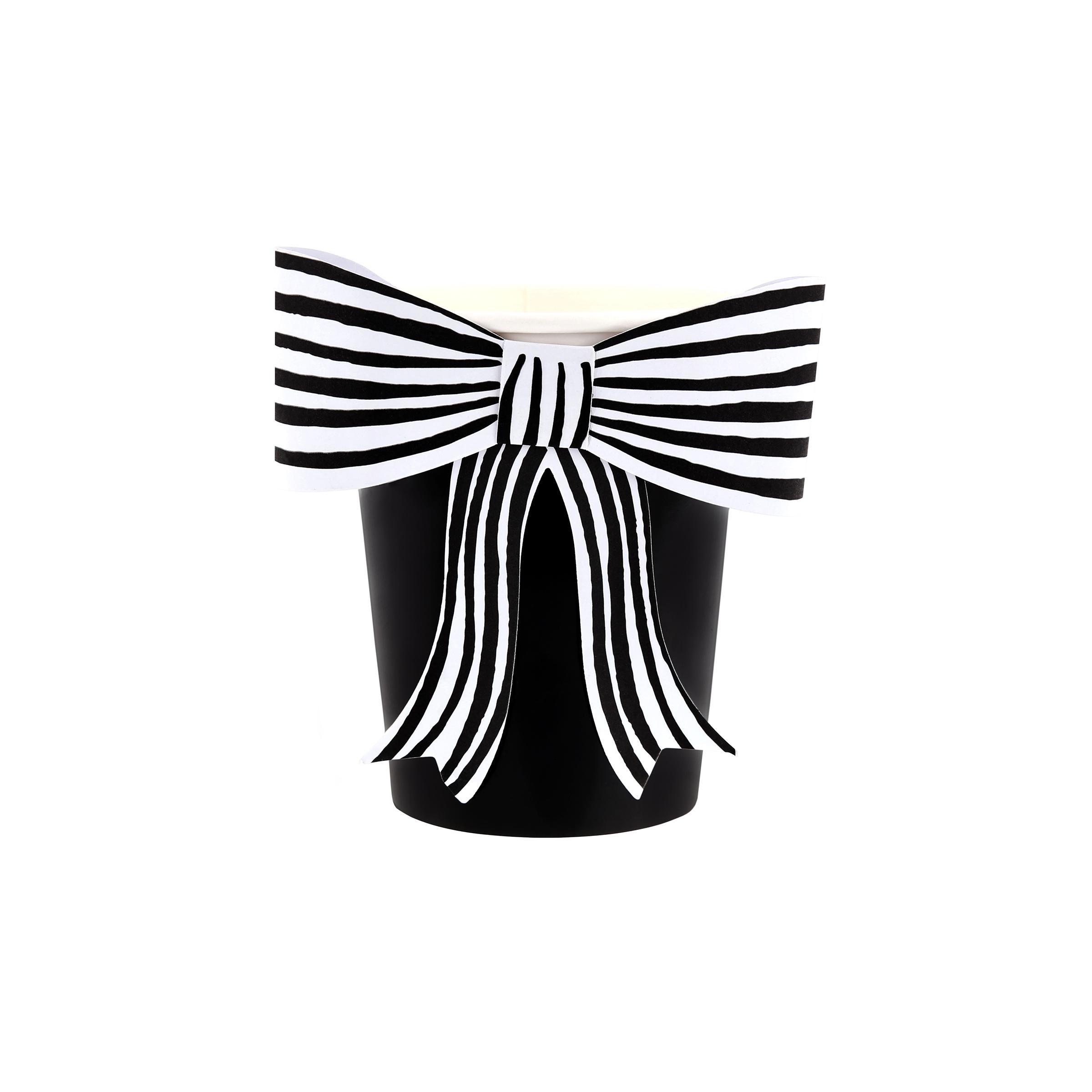 Picture of Black & White Stripy Bow Cups (x 8)