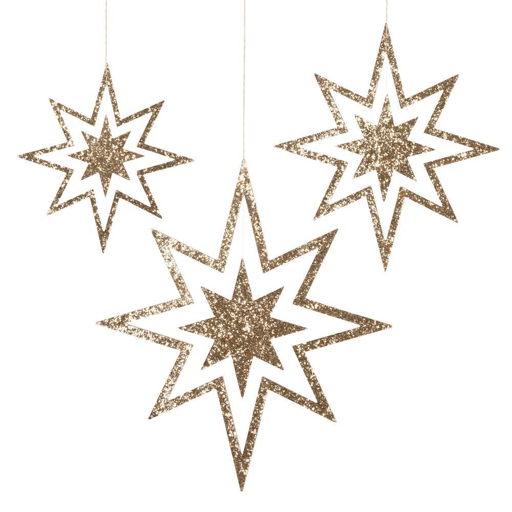 Picture of Large Glitter Wooden Star Decorations (x 3)