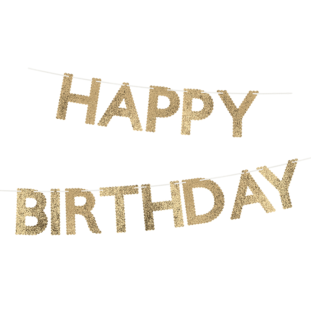 Picture of Gold Glitter Fabric Happy Birthday Garland