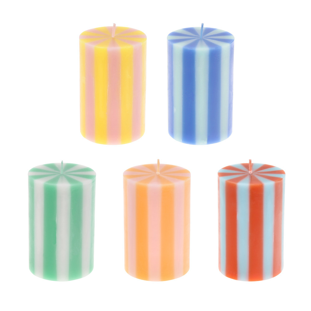 Picture of Bright Striped Pillar Candles (x 5)