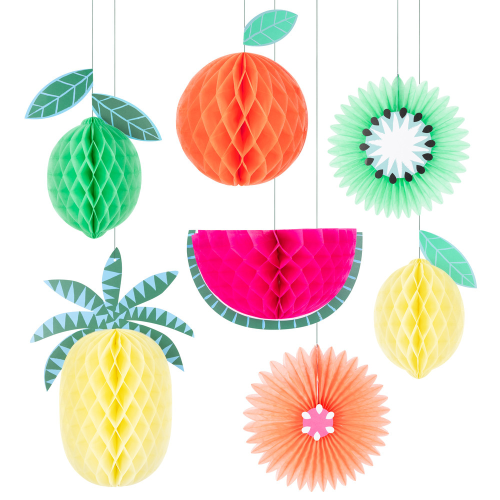 Picture of Tropical Fruit Honeycomb Decorations (x 7)