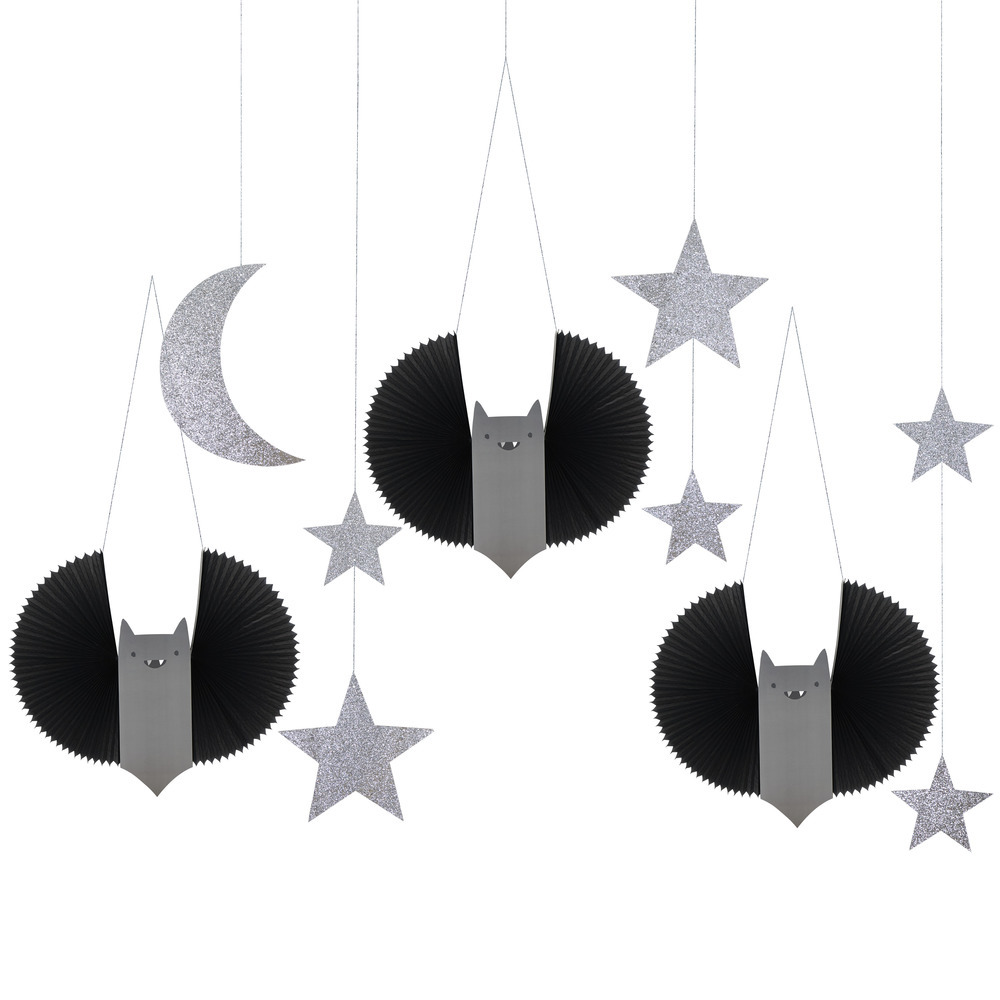 Picture of Large Bat, Stars & Moon Hanging Decorations (x 7)