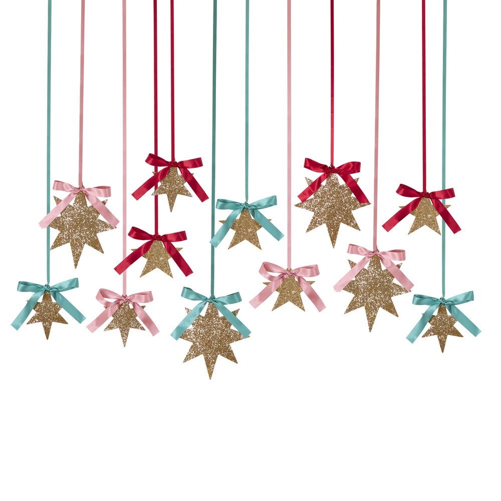 Picture of Gold Glitter Hanging Star Decorations (x 12)