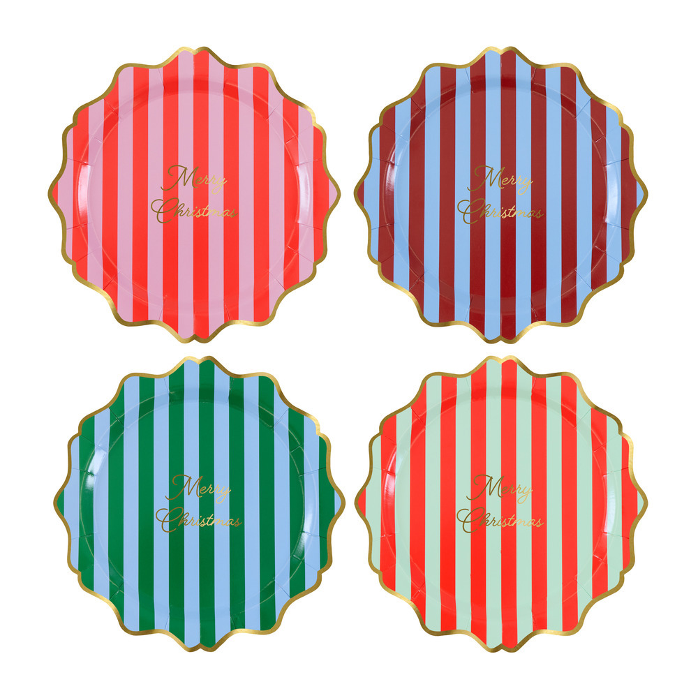 Picture of Striped Merry Christmas Side Plates (x 8)