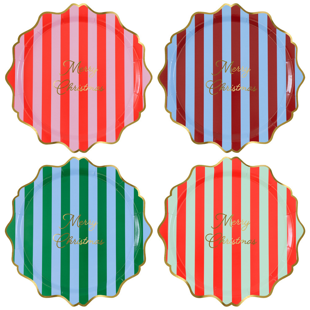 Picture of Striped Merry Christmas Dinner Plates (x 8)