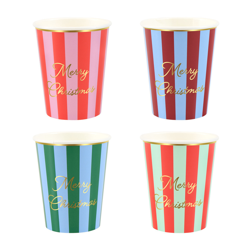 Picture of Striped Merry Christmas Cups (x 8)