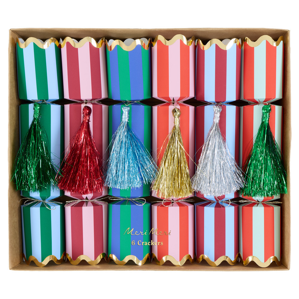 Picture of Striped Tinsel Tassel Crackers (x 6)