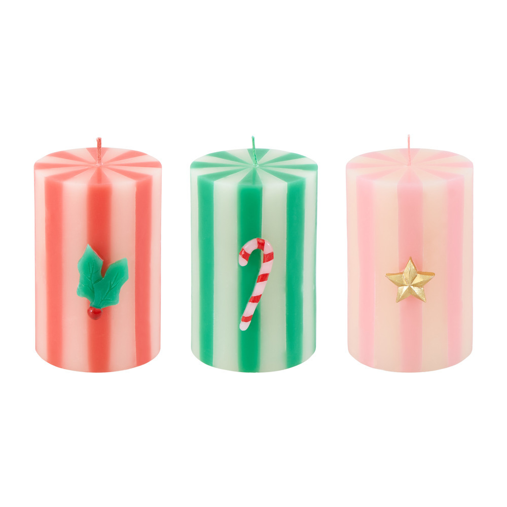 Picture of Festive Striped Pillar Candles (x 3)