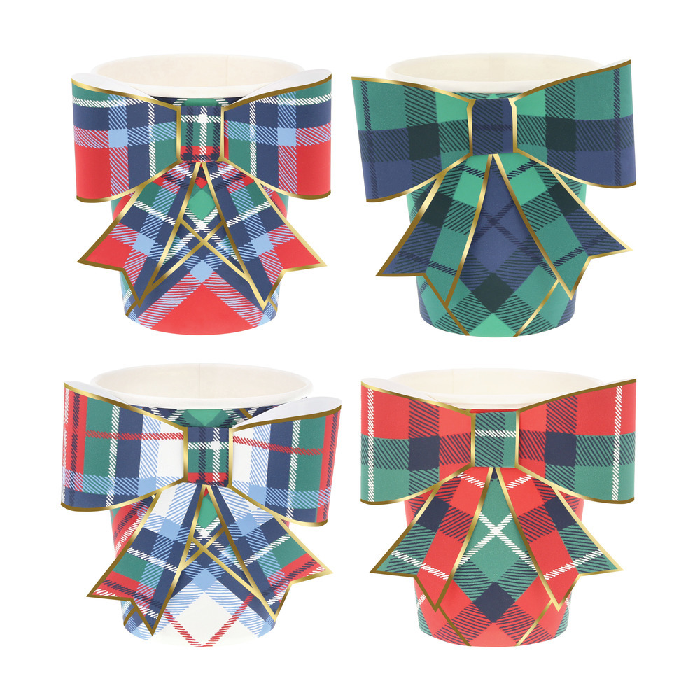 Picture of Plaid Mix Bow Cups (x 8)