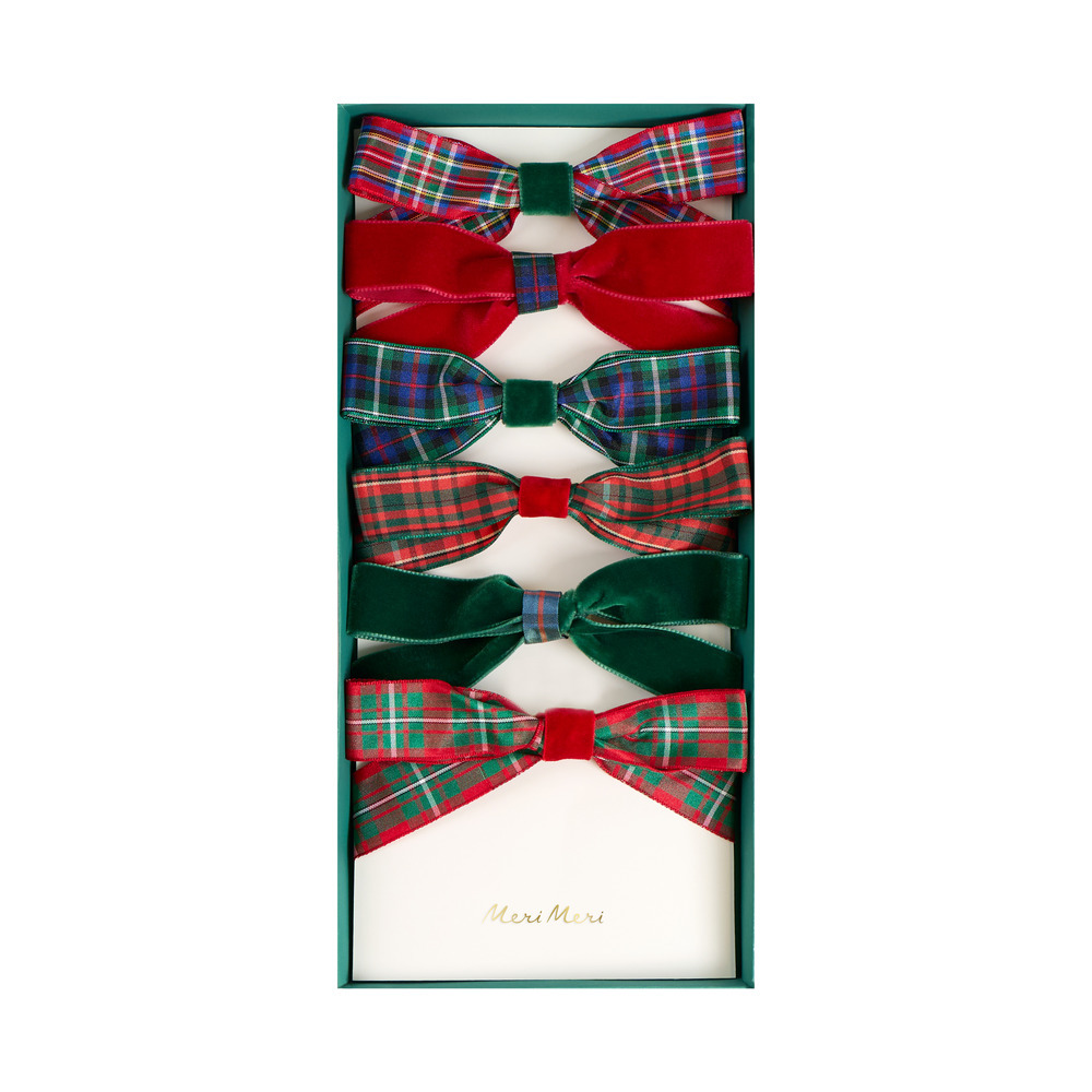 Picture of Plaid & Velvet Bow Hair Clips (x 6)