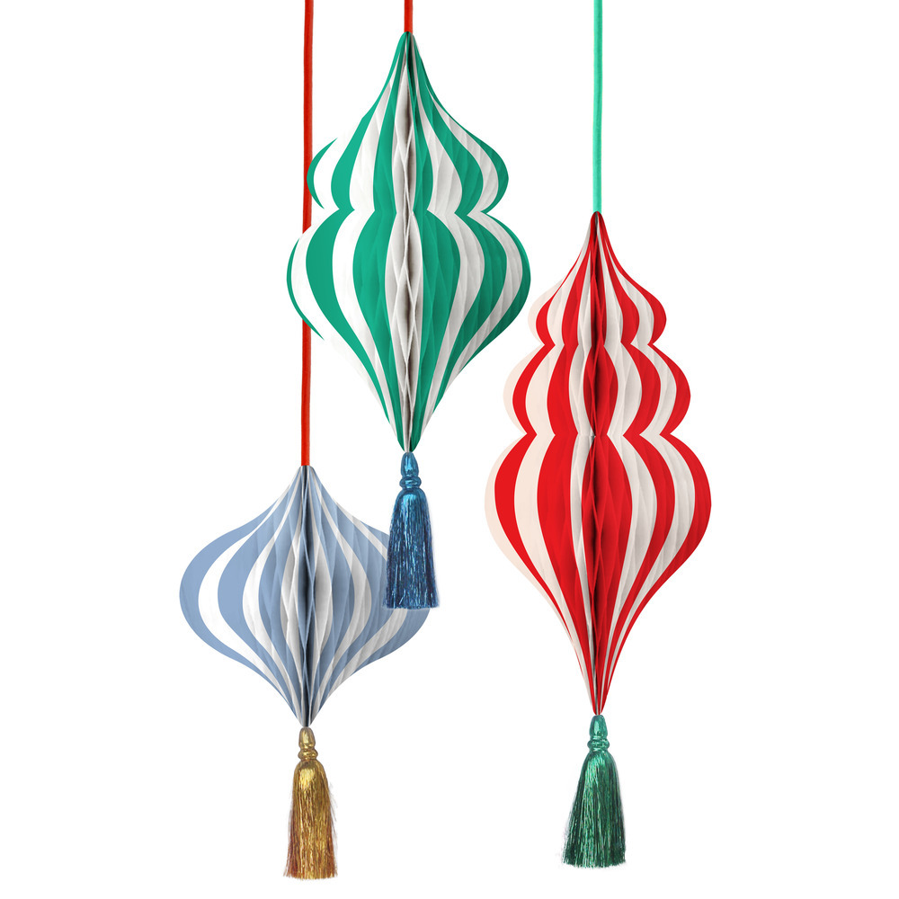 Picture of Large Striped Paper Honeycomb Decorations (x 3)
