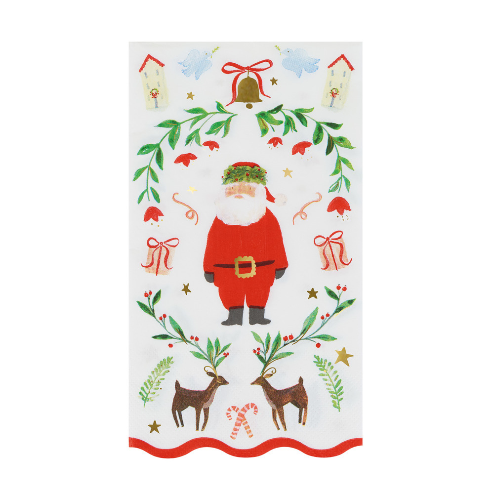 Picture of Foliage Santa Patterned Guest Towels (x 16)