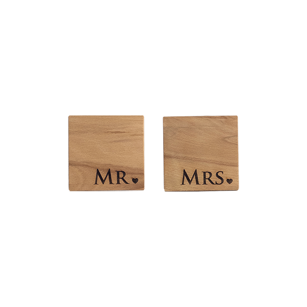 Picture of Beech Set of 2 Coaster - Mr & Mrs