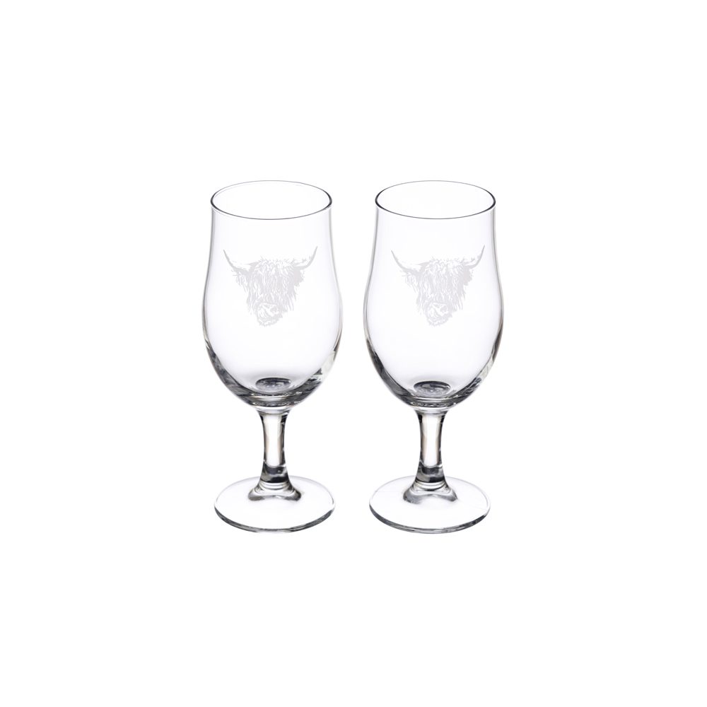 Picture of 2 Highland Cow Engraved Craft Beer Glasses