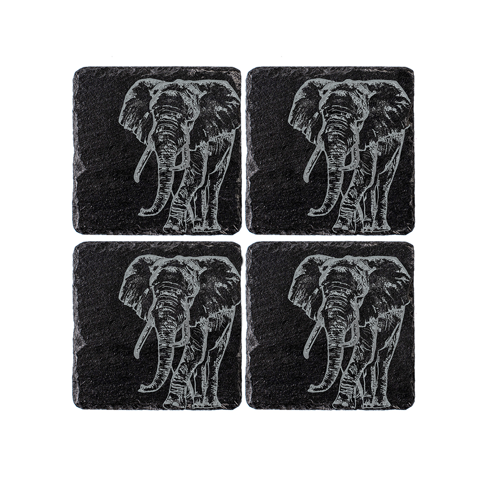 Picture of 4 Slate Coasters - Elephant