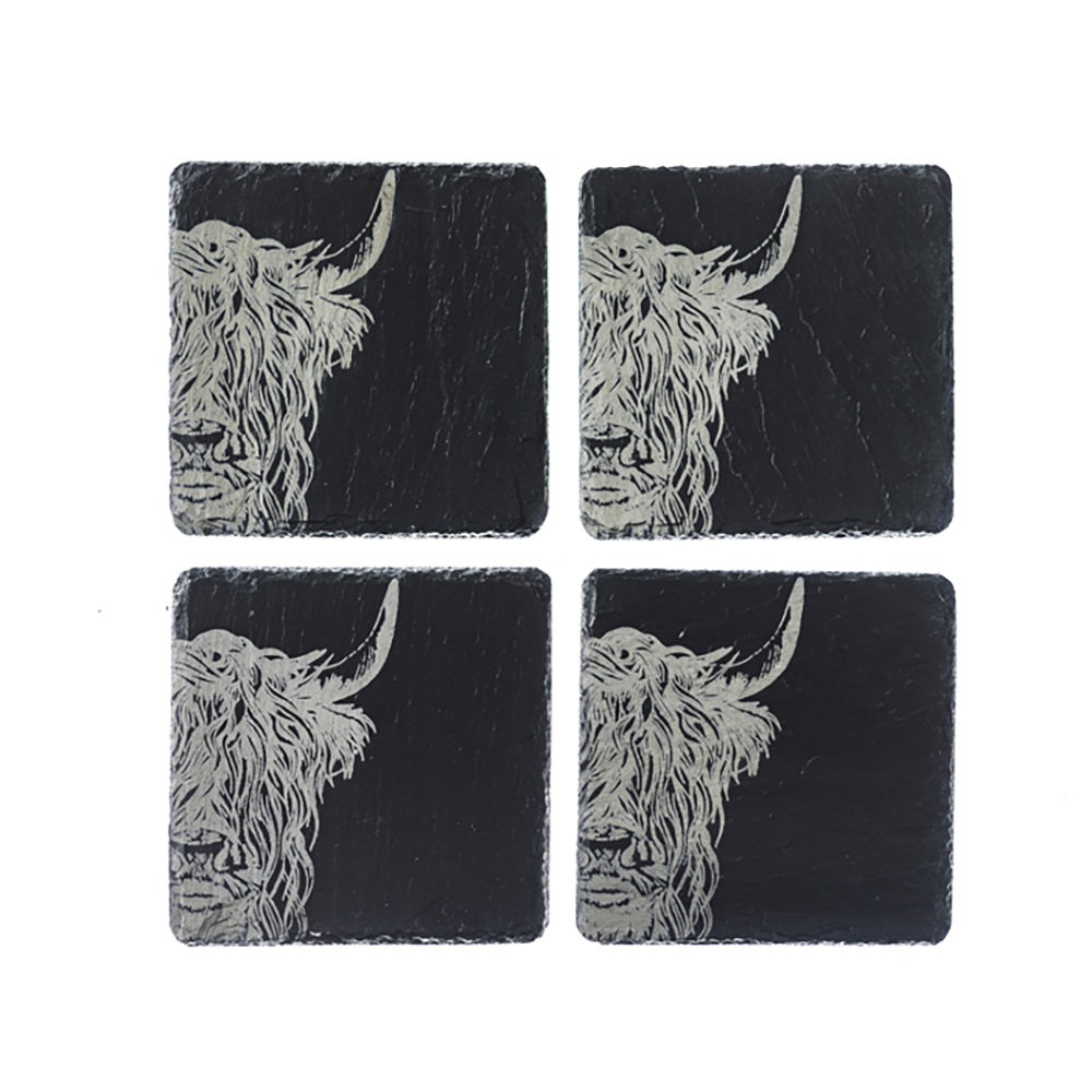 Picture of 4 Highland Cow Slate Coasters
