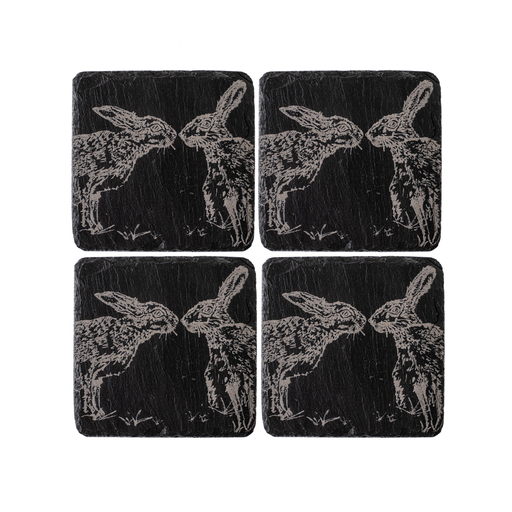 Picture of 4 Kissing Hares Slate Coasters