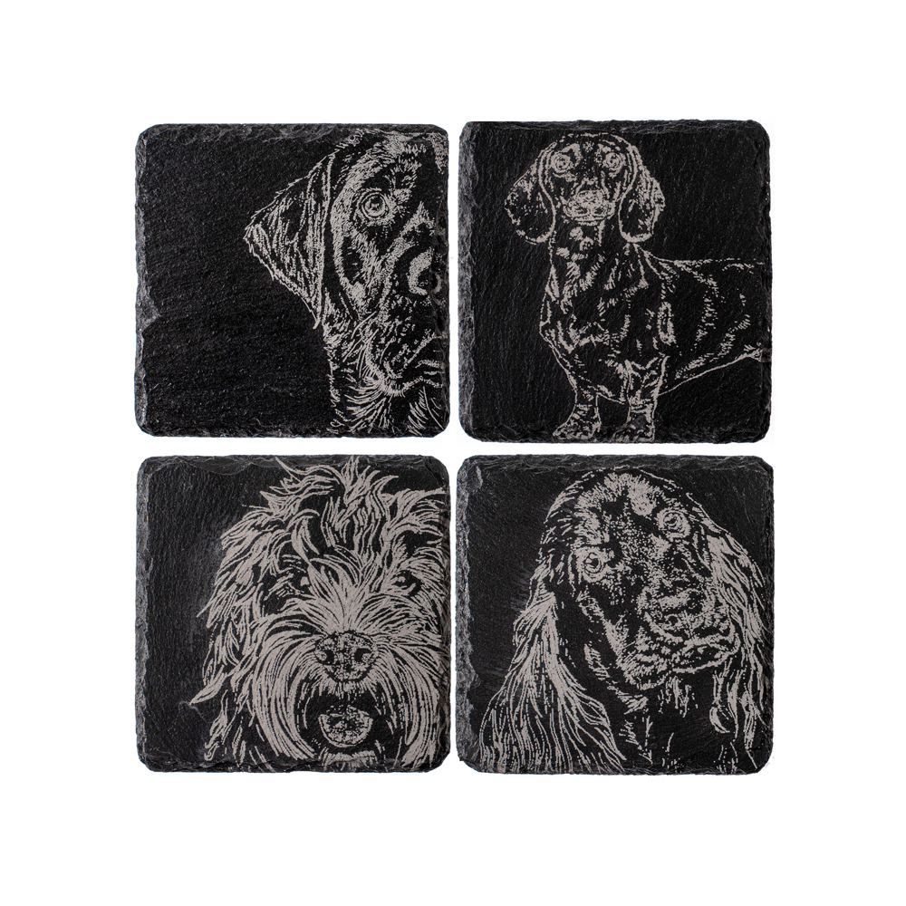 Picture of 4 Mixed Dog Slate Coasters