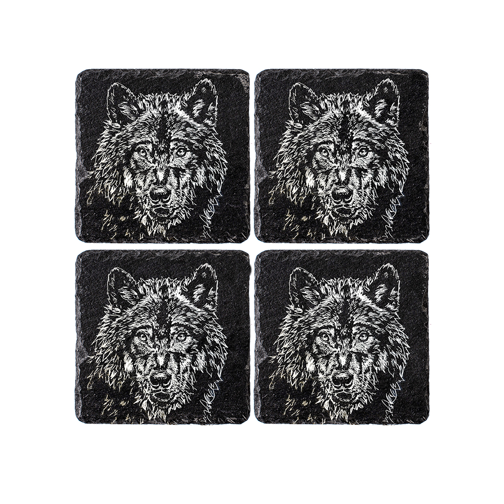 Picture of 4 Wolf Slate Coasters