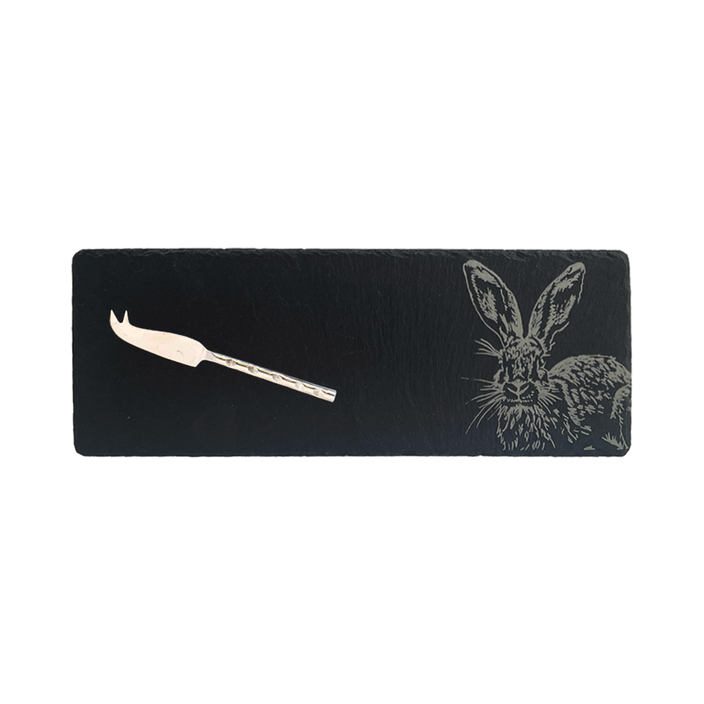 Picture of Single Mini Slate Cheese Board & Knife Set - Hare