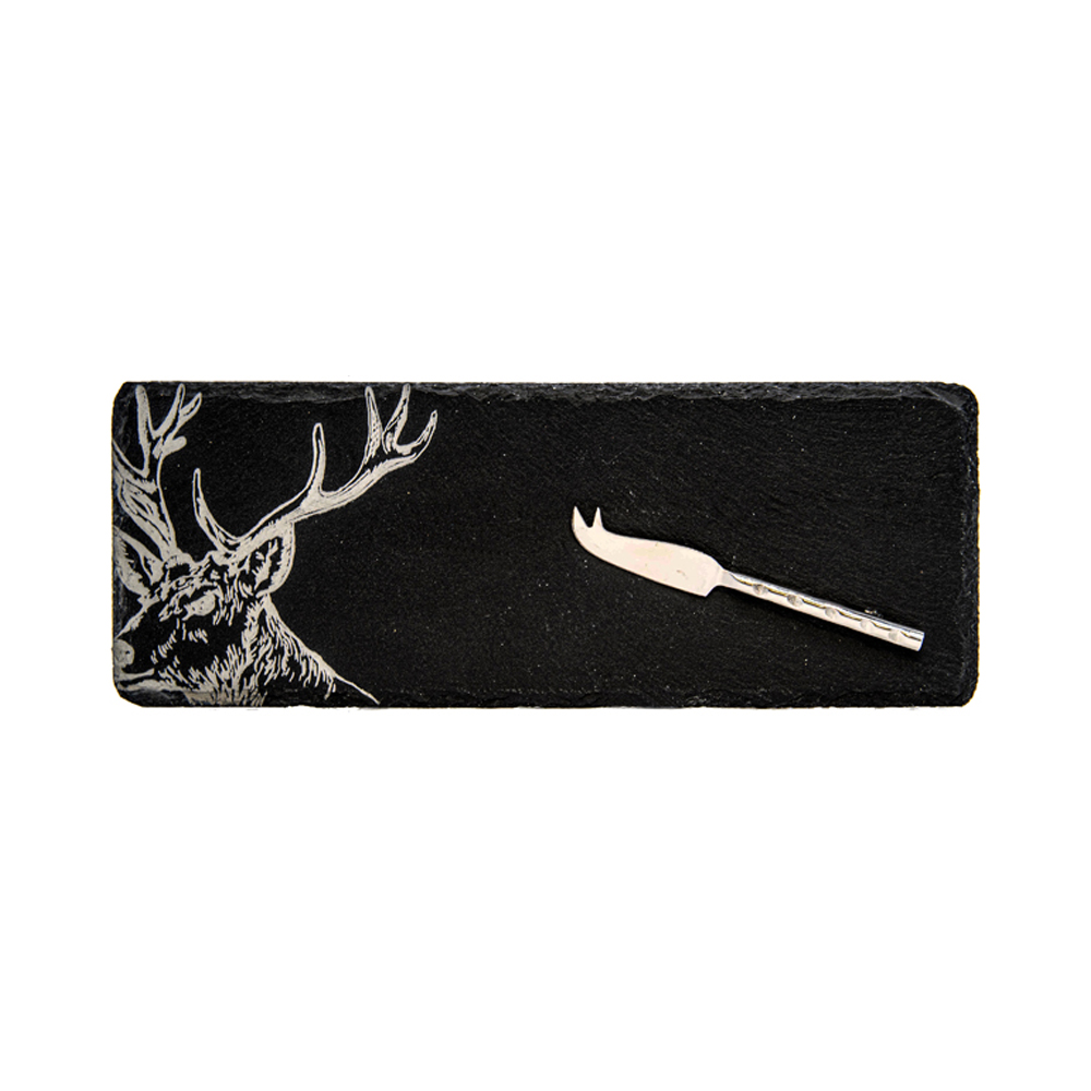 Picture of Single Mini Slate Cheese Board & Knife Set - Stag