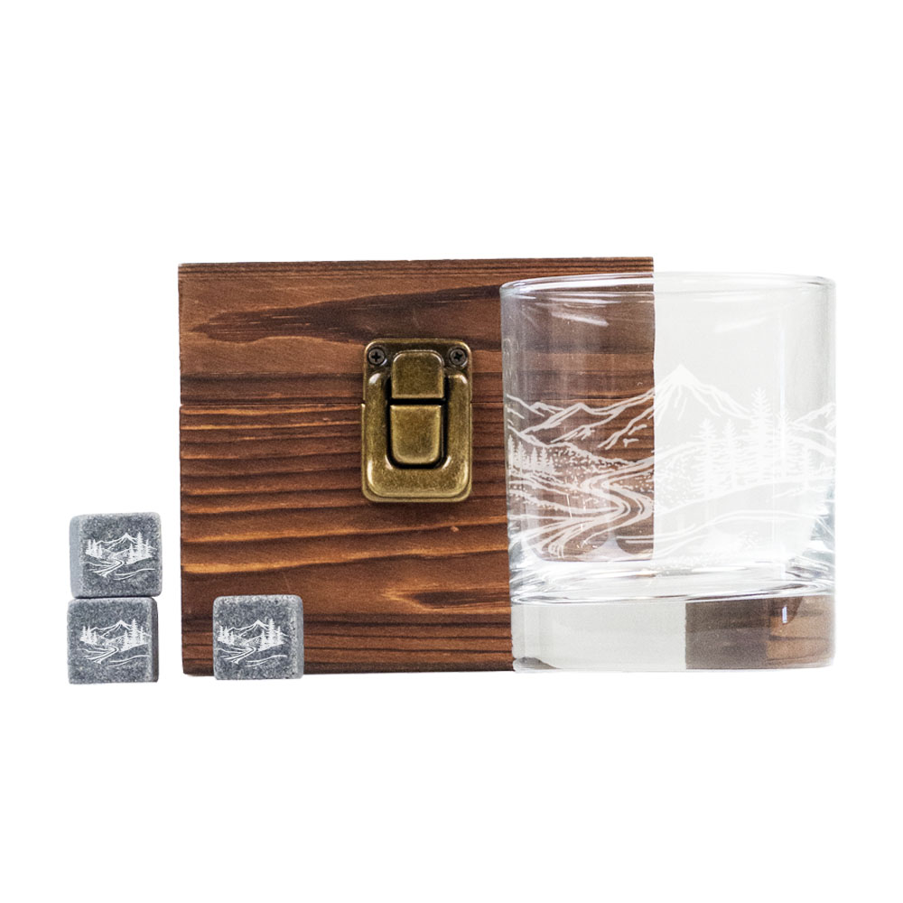Picture of Single Glass & Whisky Stone Set-LANDSCAPE